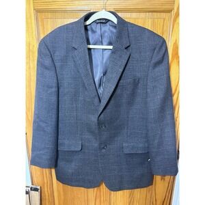 JOS A BANK men Grey Black WINDOWPANE 100% WOOL sport coat suit jacket blazer 43R